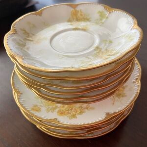 Vintage Haviland Limoges France Bone China Yellow Roses Gold Trim Floral 11 pcs